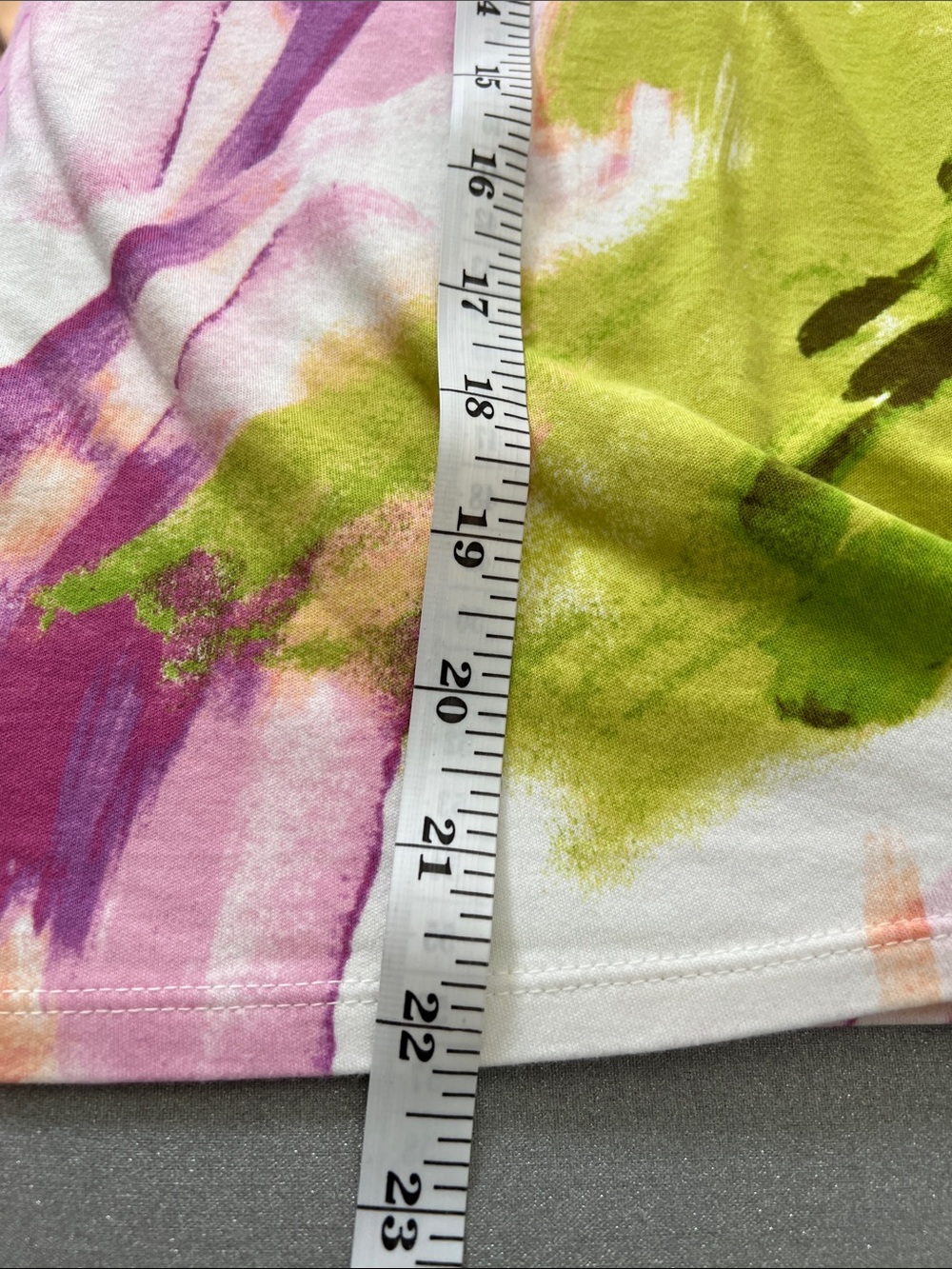 Chico's | White Boxy Tie-Front Cotton Top Pink Green Orange Brushstrokes Sz 3 - Picture 16 of 17